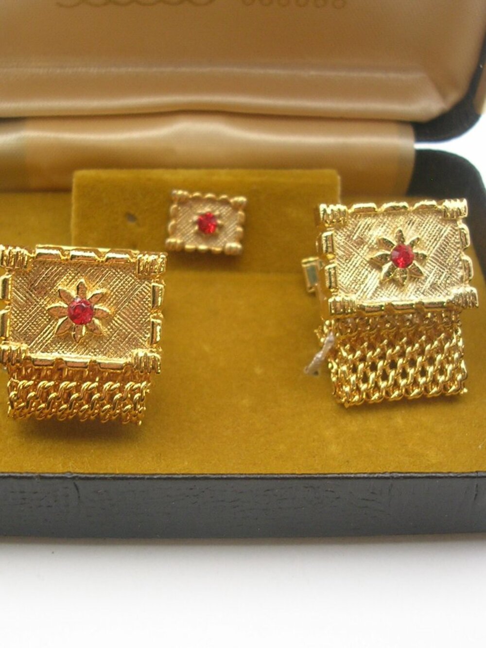 Vintage Cufflinks Tie Tack Set Mesh Wrap Around classic Men's Formal Wear